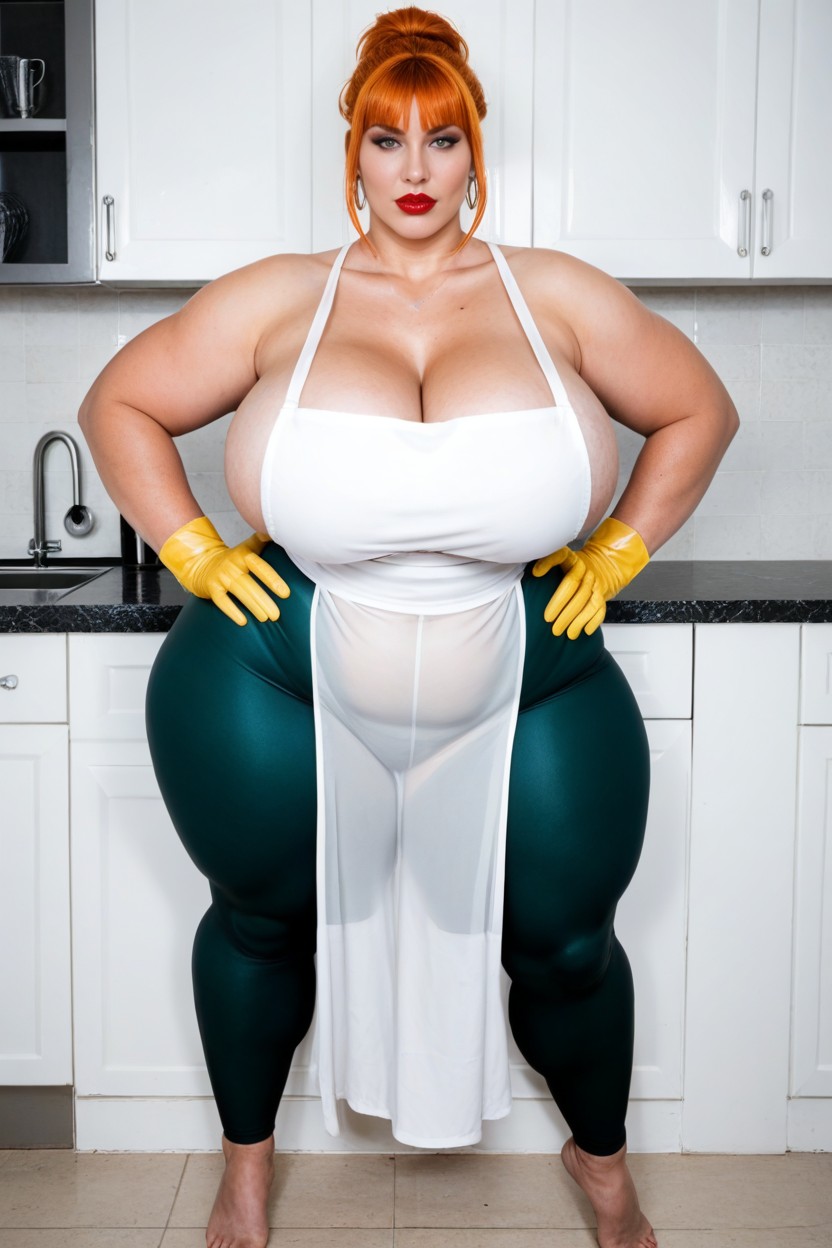 Red Lipstick, Massive Ass, White Kitchen Setting BBW AI Porn