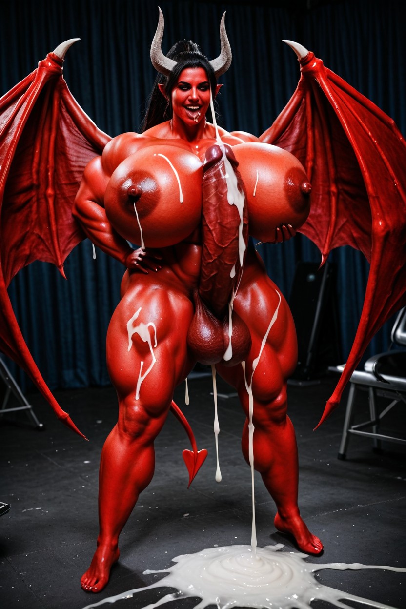 Red Succubus, Black Hair, Gigantic Trapezius BBW AI Porn