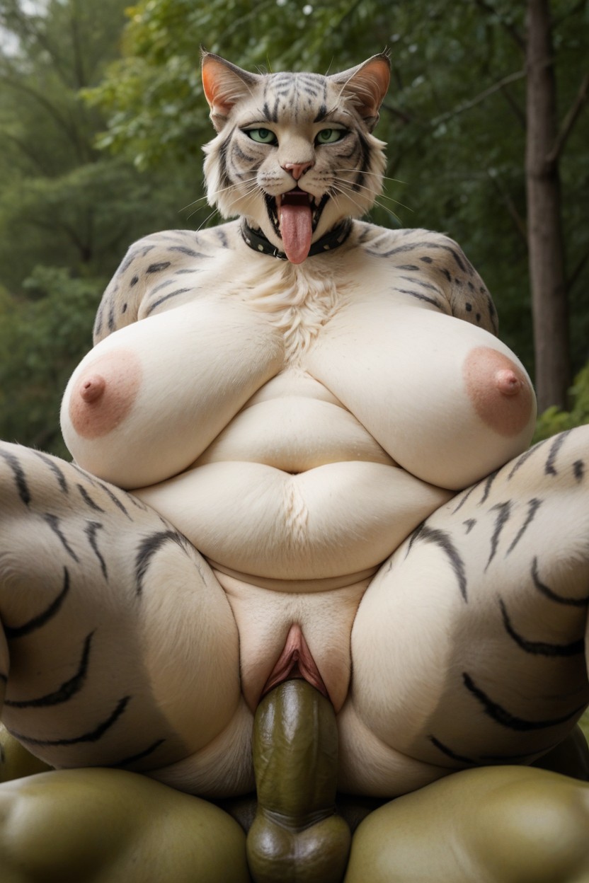 Waist Wider Than Shoulders, Drooling, Chubby Anthro Furry Kahjiit Female BBW AI Porn