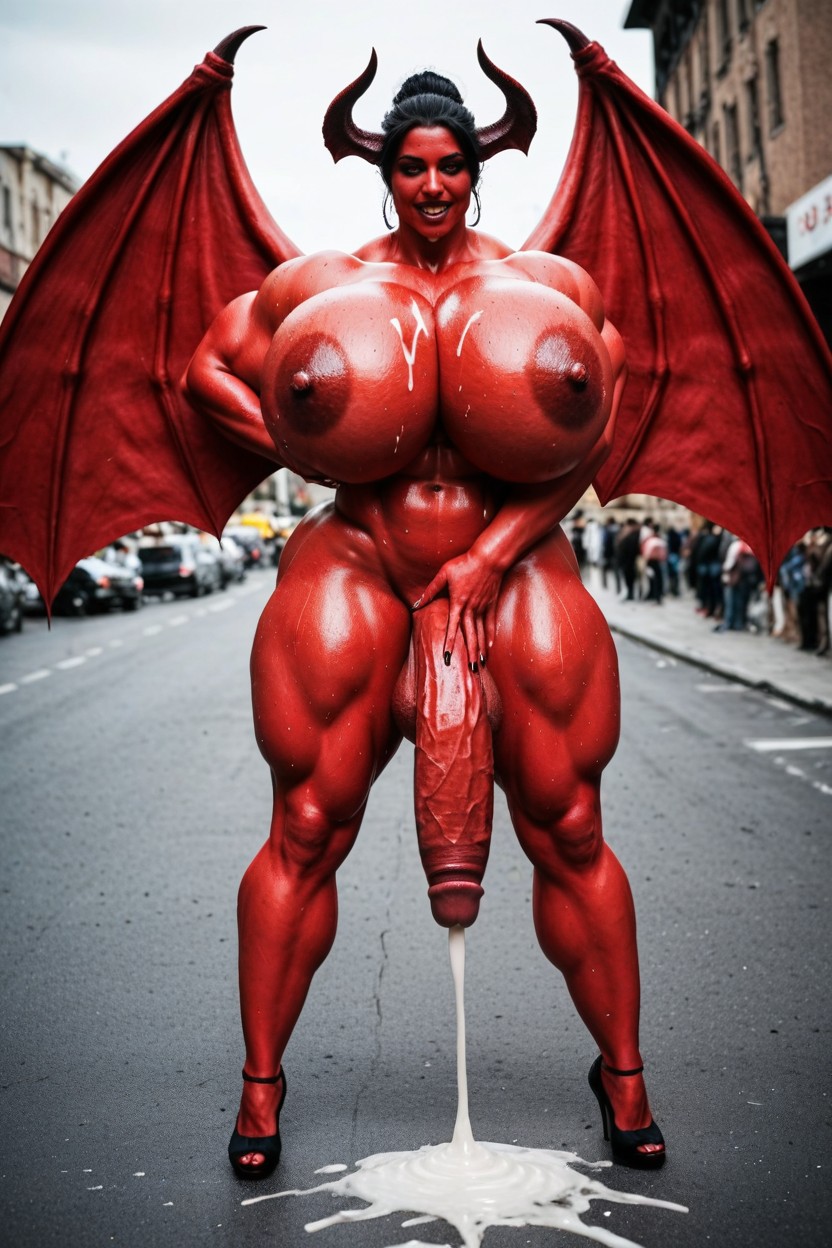 Succubus Back Big Wings, Excessive Cum Dripping From Hair, Masturbation BBW AI Porn