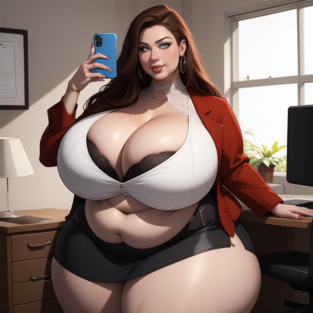 Breast Expansion, 18+, Standing Eating Snacks At The Office BBW AI Porn