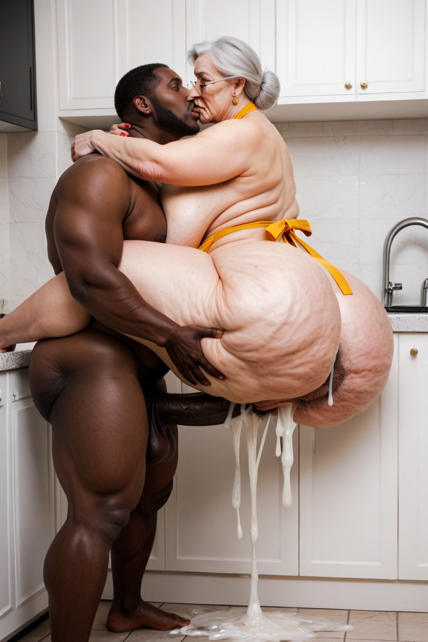 Gold Earrings, Extremely Large Ass, Giant Saggy Breasts BBW AI Porn