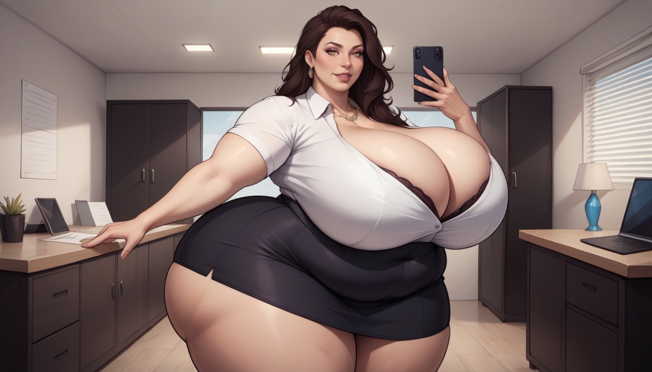 Selfie, Breast Expansion, Thick Thighs BBW AI Porn