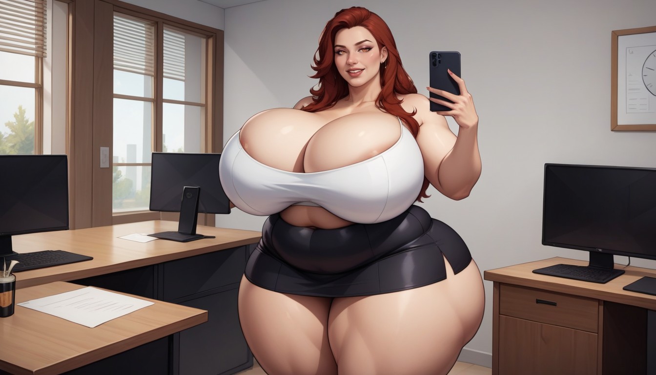 Breast Expansion, Standing Eating Snacks At The Office, Selfie BBW AI Porn
