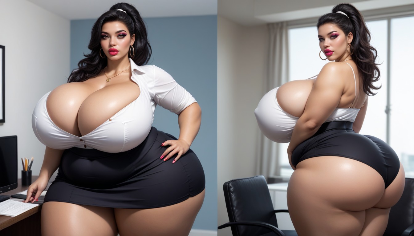 Thick Wide Hips, Absurdly Exaggerated Ultra-mega Fat Breasts, Breast Expansion BBW AI Porn