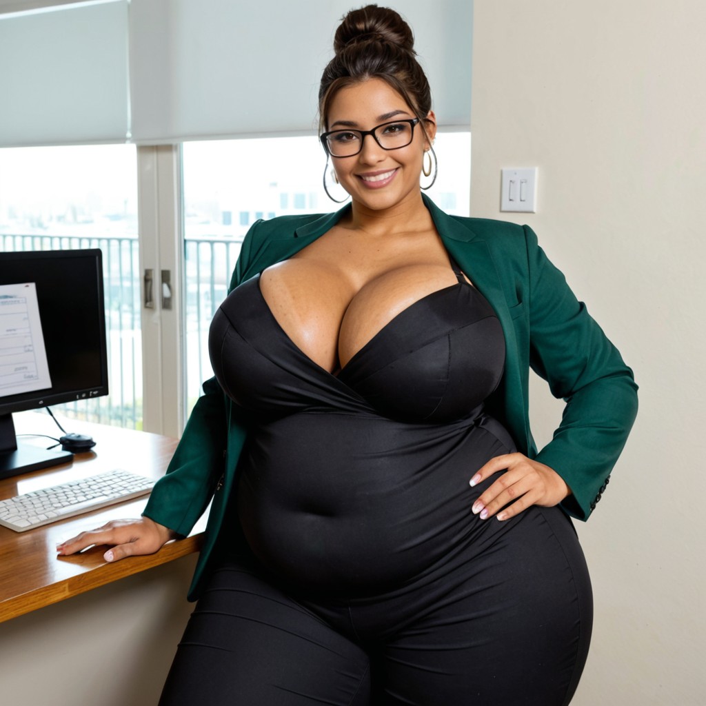 Black Dress Pants, Cleavage, Green Blazer Porno IA BBW