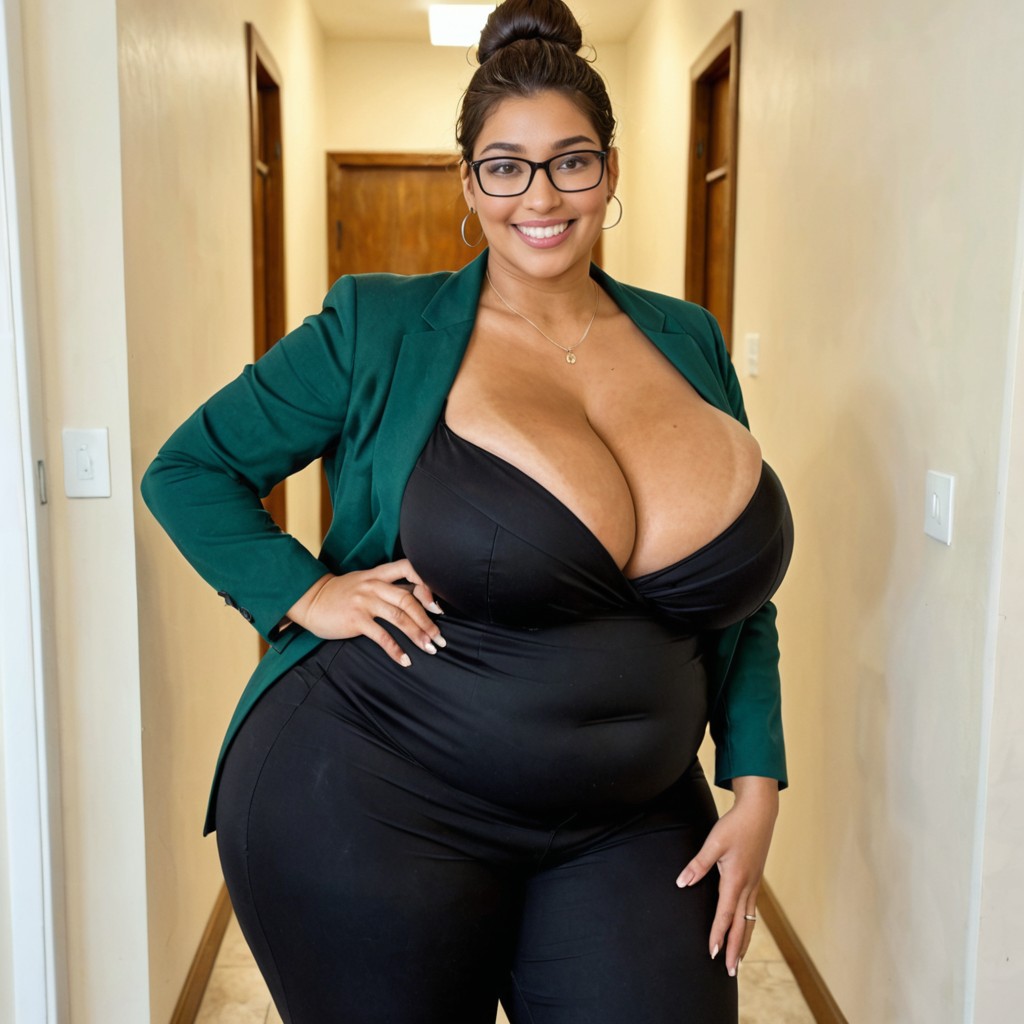 Huge Super Wide Butt, Smiling, Black Dress Pants BBW AI Porn