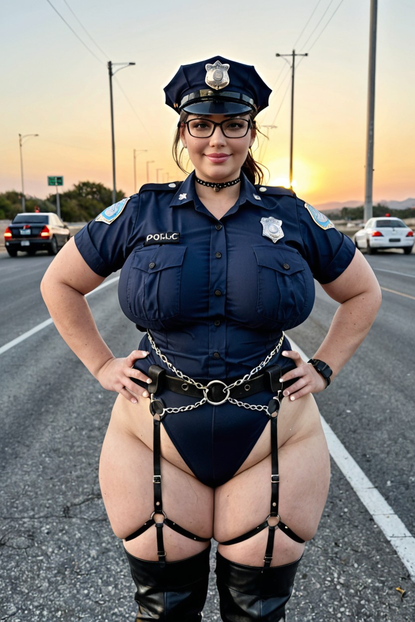 Thick Black-rimmed Glasses, Solo, Black Eyes BBW AI Porn