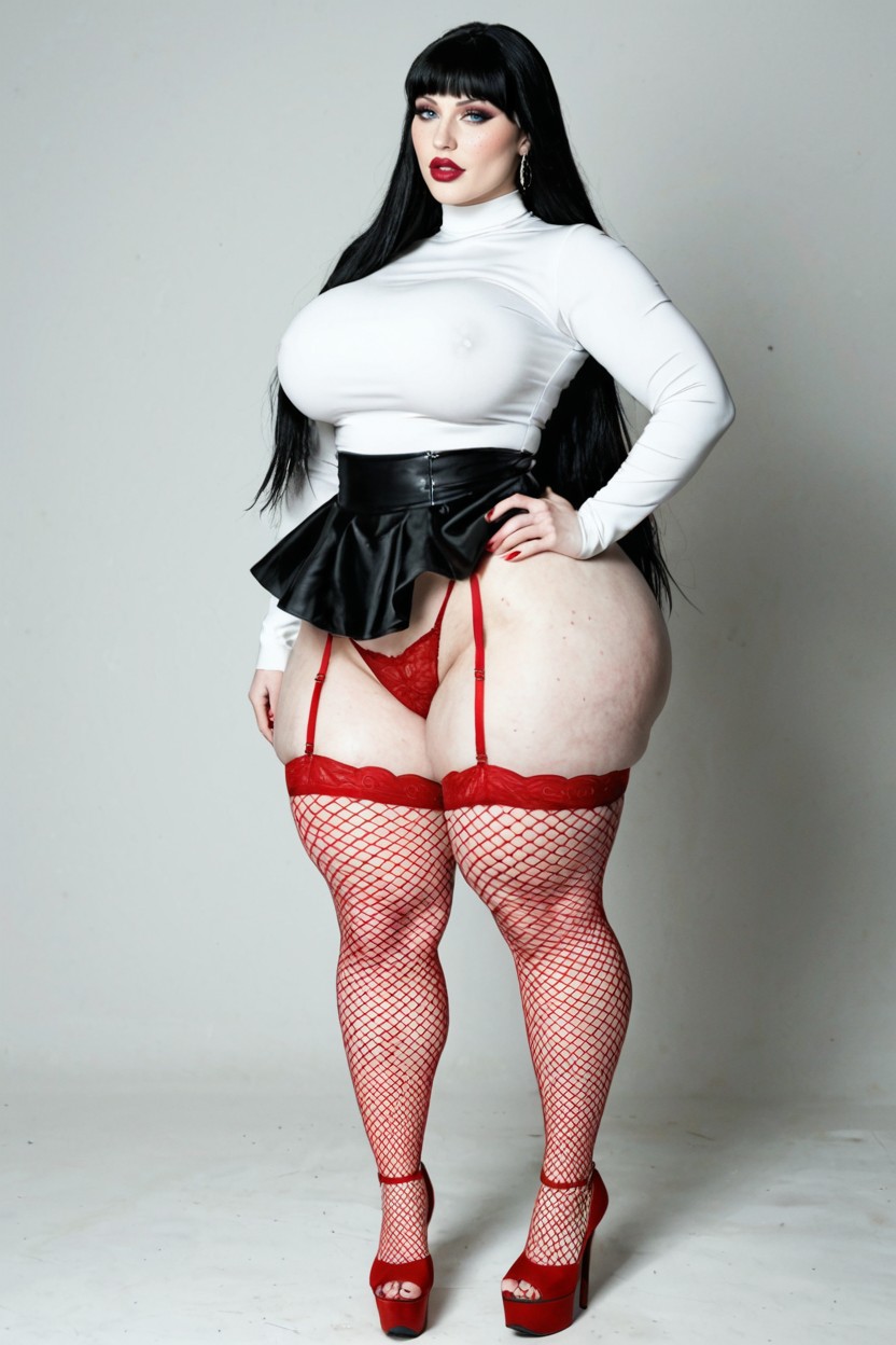 Red Cotton Knicker, Hyper Pale Albino Skin, Highly Detailed BBW AI Porn