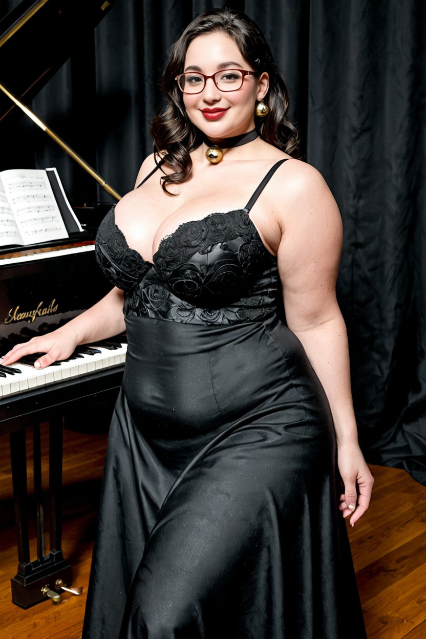 Fully Dressed, Glossy Red Lips, Thick Plumper BBW AI Porn