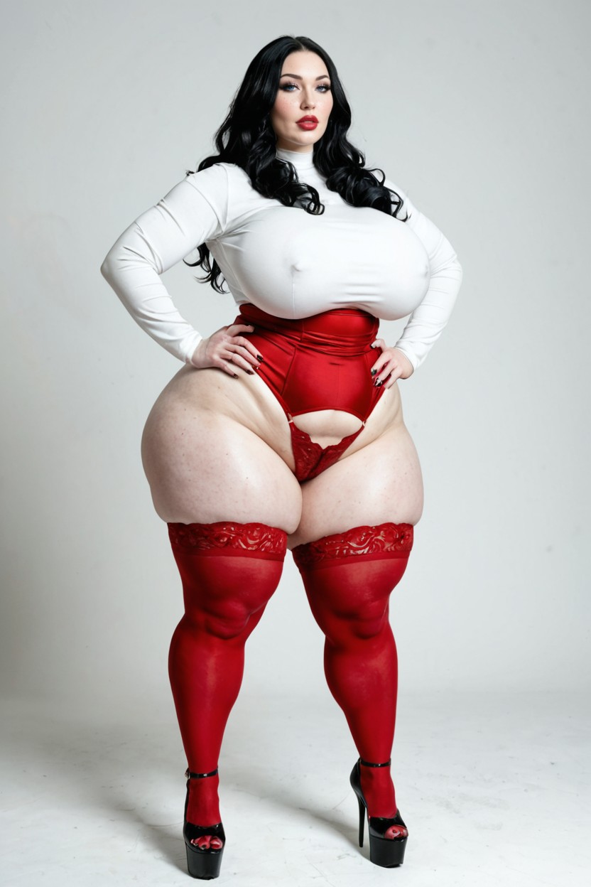 Freckles, Red Stocking, Goth BBW AI Porn
