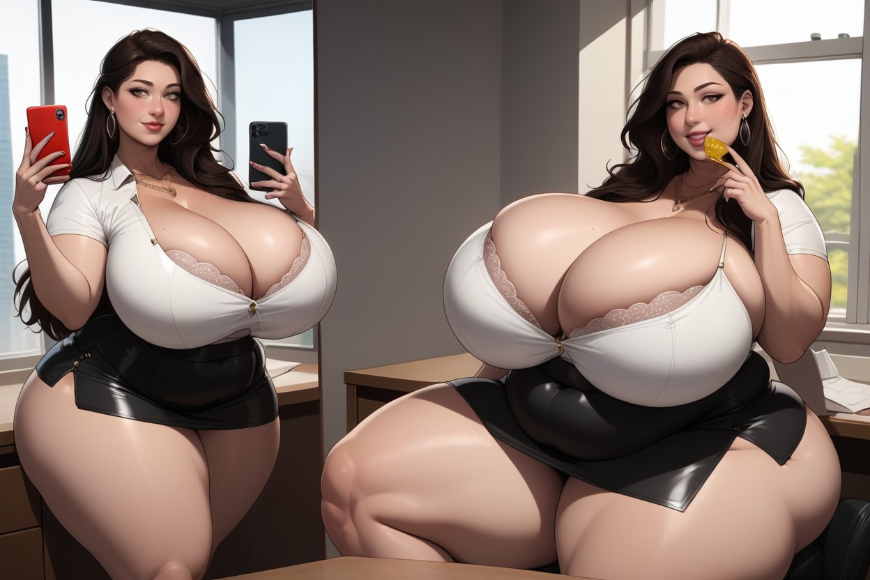 Selfie, Absurdly Exaggerated Ultra-mega Fat Breasts, 18+ BBW AI Porn