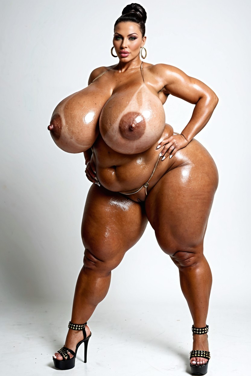 Breast Hypertrophy Due To Extreme Macromastia, Extremely Enlarged Breasts, Standing BBW AI Porn