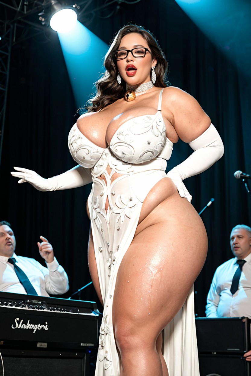 Dressed In White Chic Stage Costumes, Black Eyes, Standing BBW AI Porn