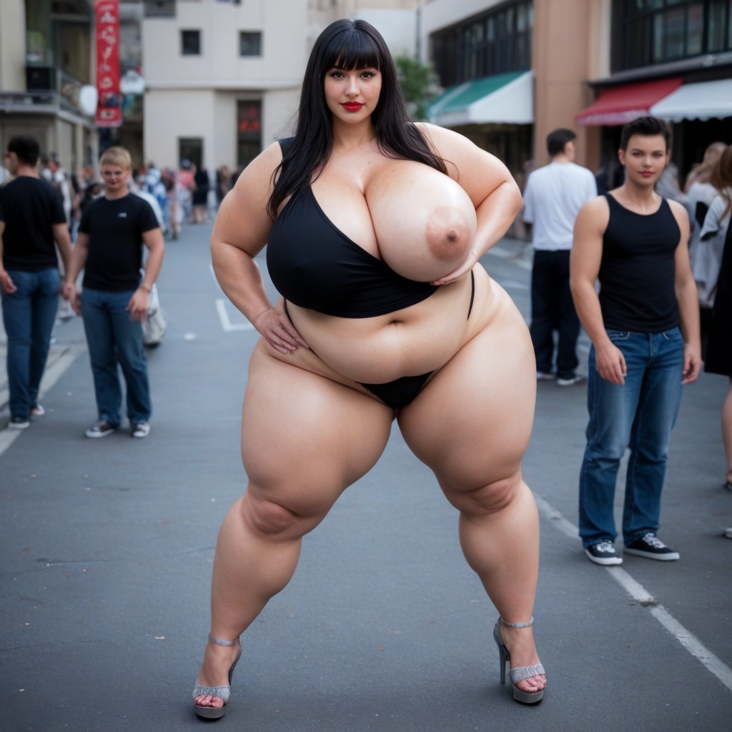 Thighs Exposed, Front View, Detailed Texture BBW AI Porn