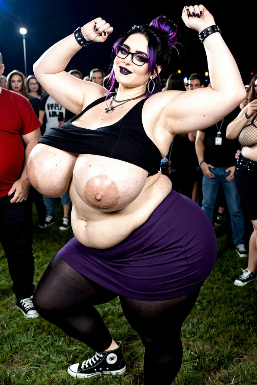 Purple Skirt, Glasses, Oiled Skin BBW AI Porn