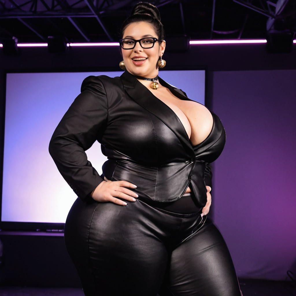 Plump Large Lips, High Bun, Presentation Talk BBW AI Porn