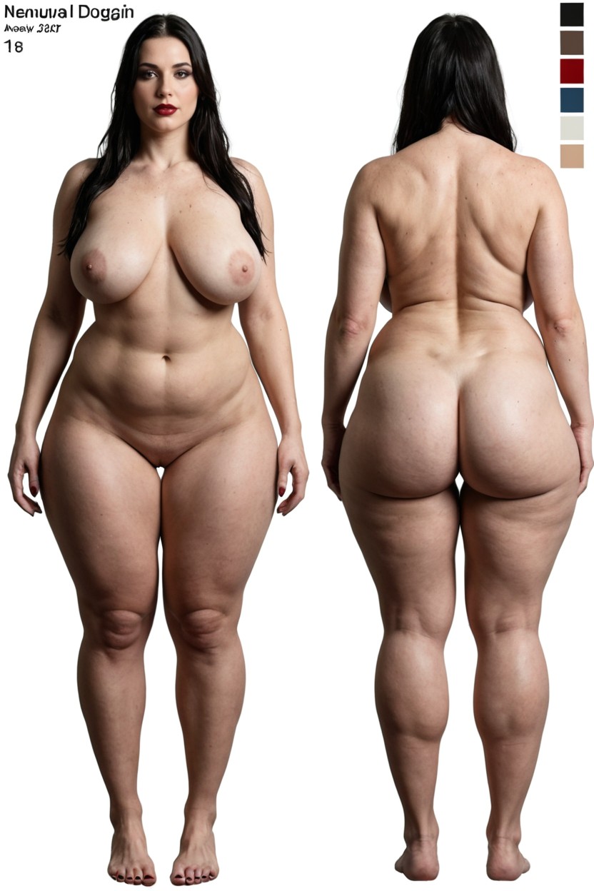 Clean Background, Reference Sheet, Symmetrical Pose BBW AI Porn