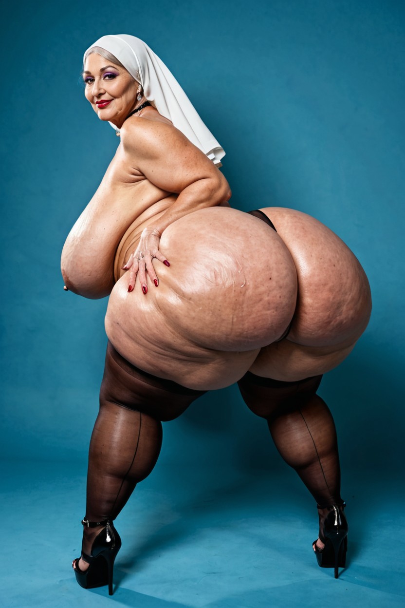 Gigantic Huge Huge Ass, Wide Ass, Round Chubby Face BBW AI Porn