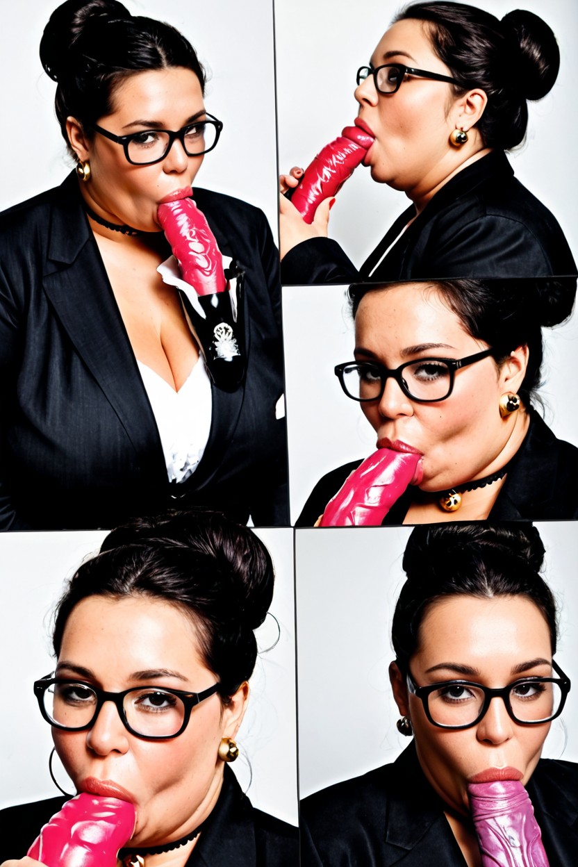 Plumper, Looking At Viewer, Dressed In A Black Formal Jacket BBW AI Porn