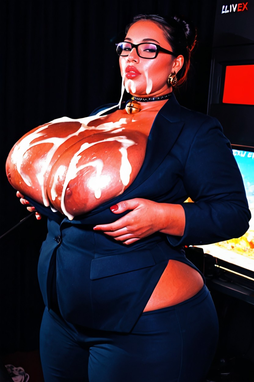 Choker With Bell, Dressed In A Black Formal Suit Jacket And Pants, Pale Skin Porno BBW IA