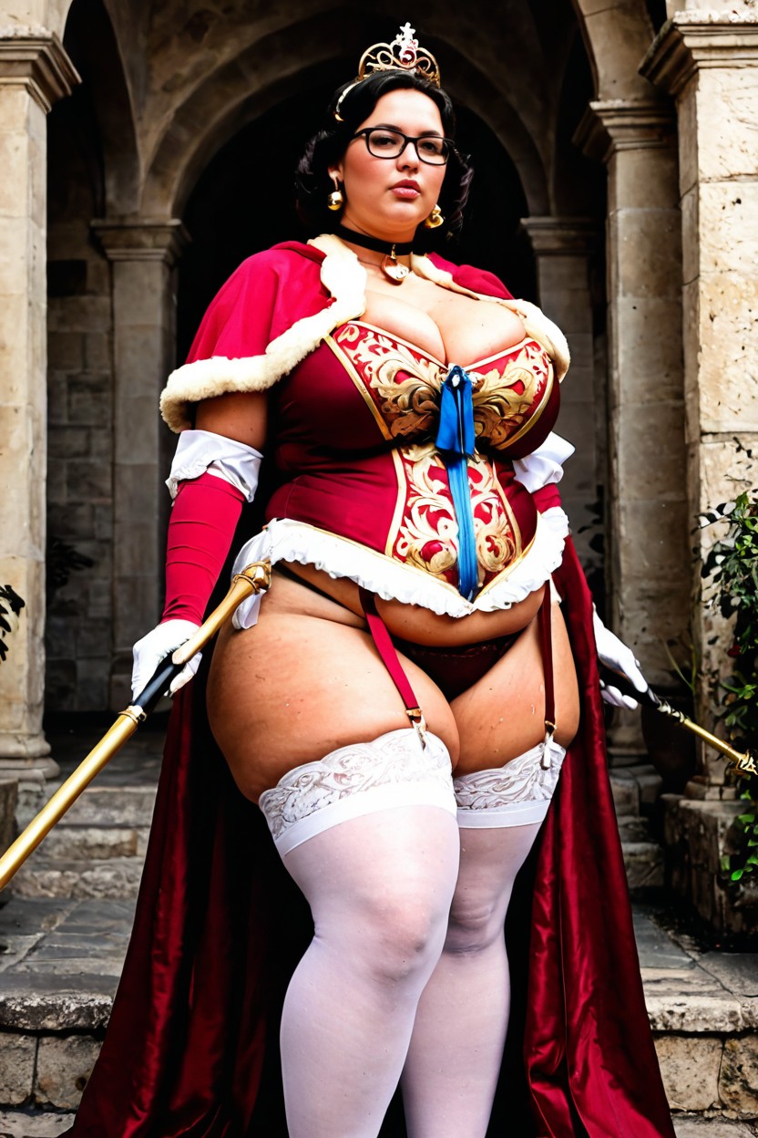 Choker With Bell, Tiara, Side View BBW AI Porn