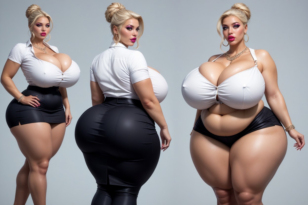 Multiple Views, Bimbo, Each Panel Shows Her Extremely Fat BBW AI Porn