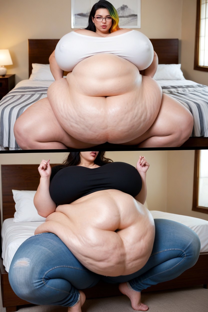 Front View, Impossibly Hyper Colossal Hanging Boobs, 2 People BBW AI Porn