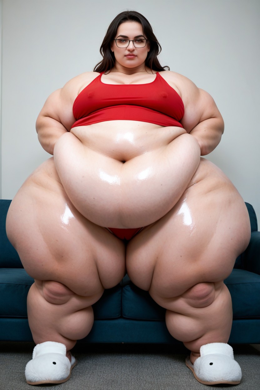 Thighs Larger Than Body, Extremely Thick Thighs, Front View BBW AI Porn