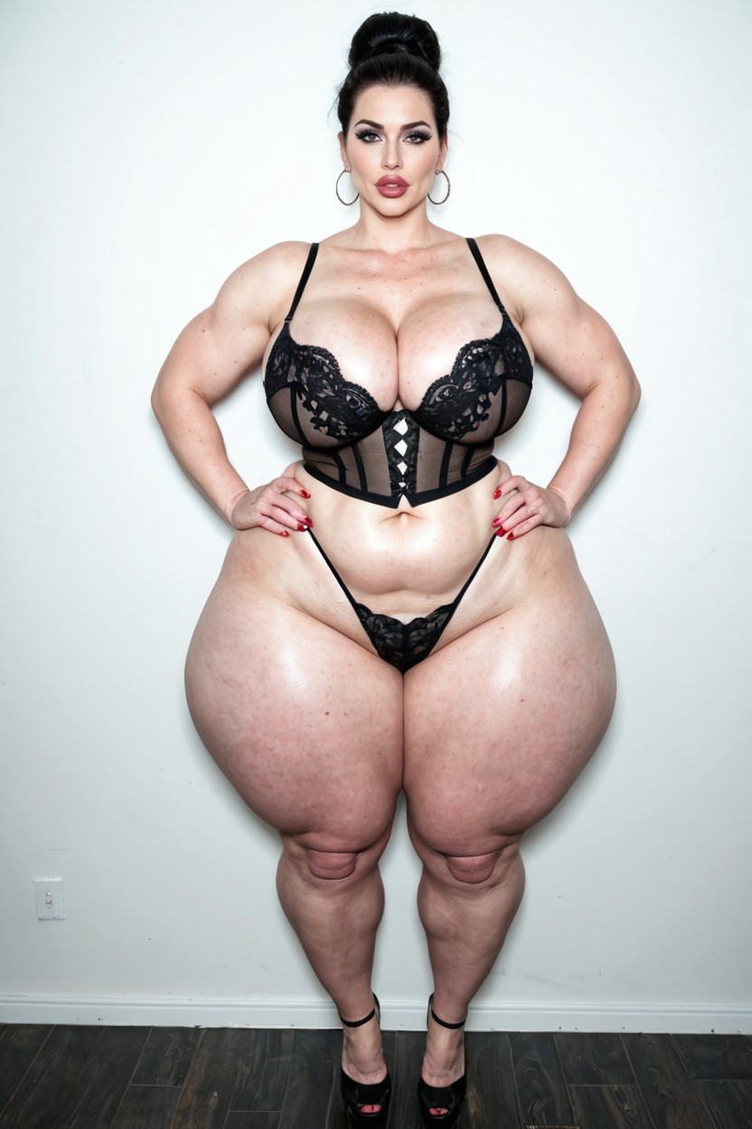 Delicate Thighs, Black Hair, Giant Saggy Breasts BBW AI Porn