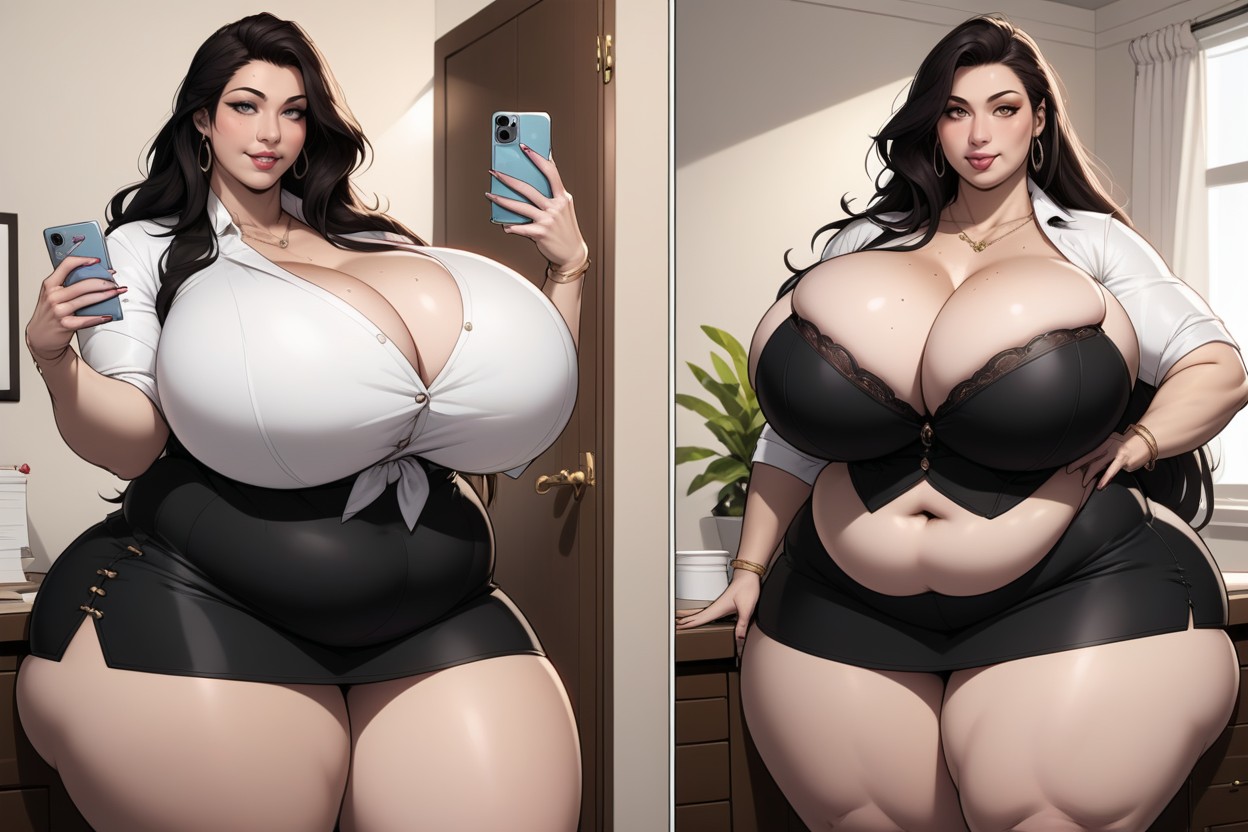 Ultra-hyper Thick Wide Hips, Selfie, Each Panel Shows Her Extremely Fat BBW AI Porn