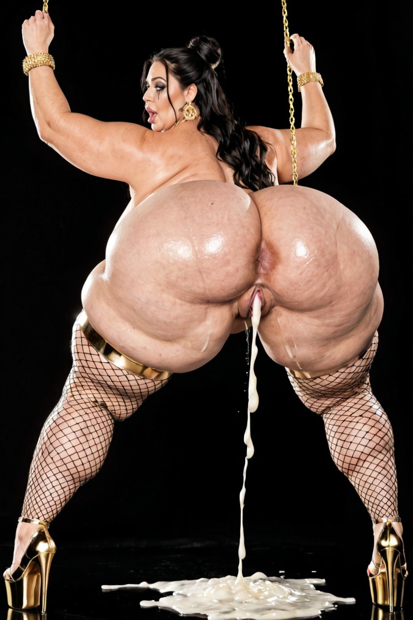 Hair Sex Bun, Sexy Robe, Aged Wrinkled Skin Oily BBW AI Porn