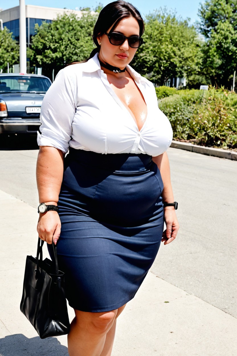 Tight Clothing, Fatty Office Worker, Choker With Bell BBW AI Porn