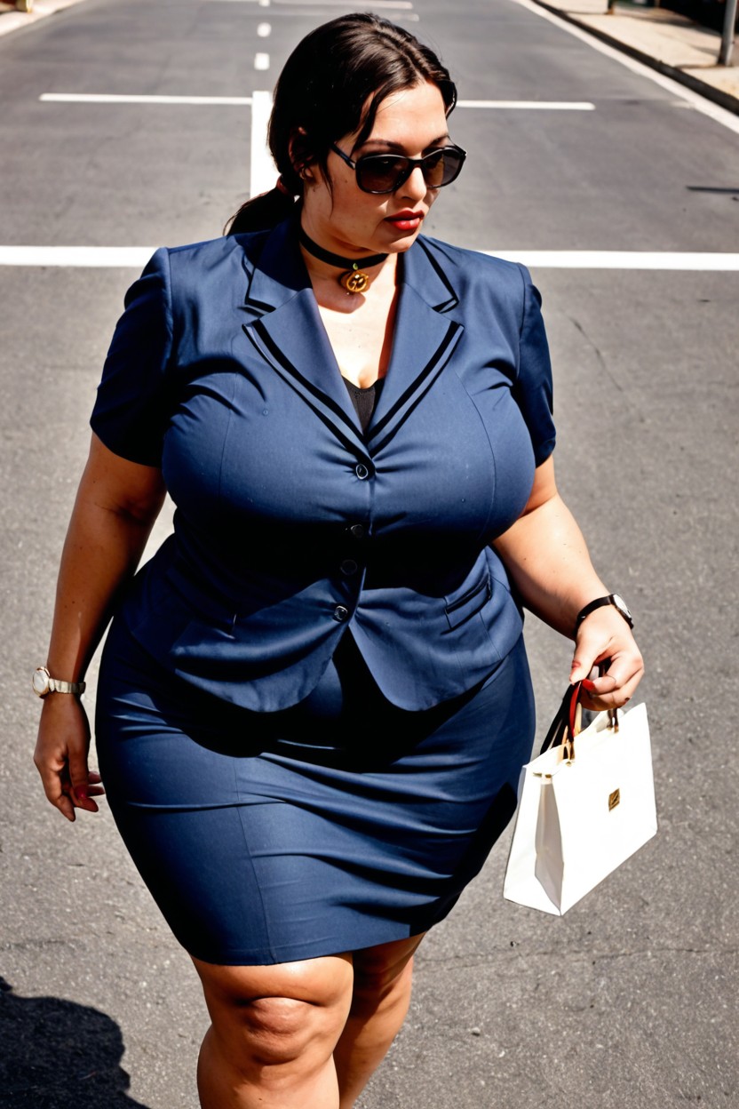 Outdoor, Wearing Business Professional Attire, Serious BBW AI Porn