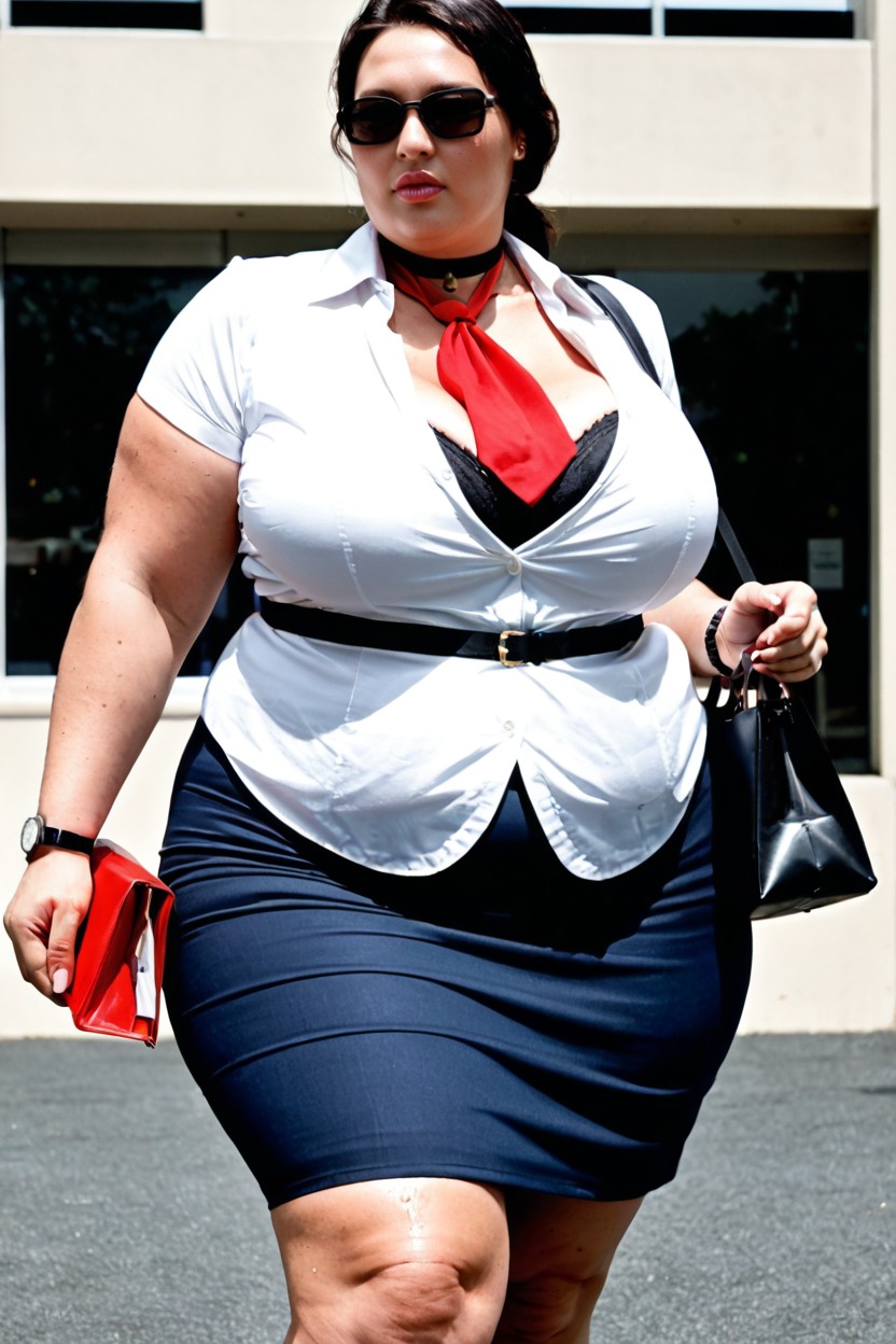 One Wristwatch, Low Ponytail, Smooth Pale Skin BBW AI Porn