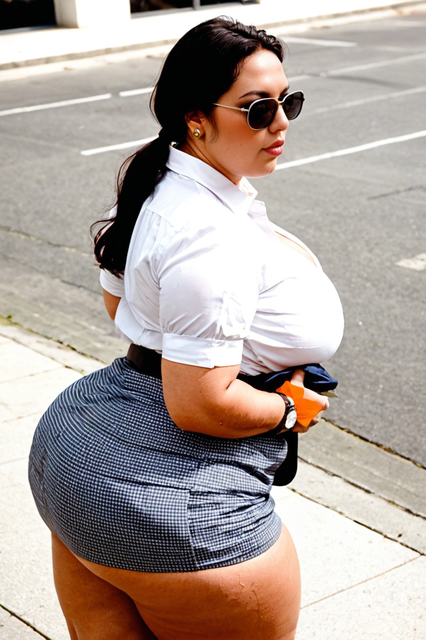 Giant Saggy Breasts, Modest, Serious BBW AI Porn