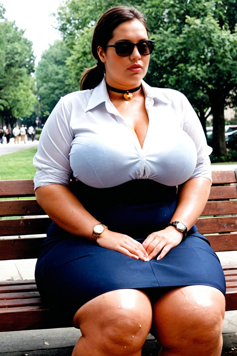 Straight Black Hair, Extremely Large Ass, Wearing Business Professional Attire BBW AI Porn