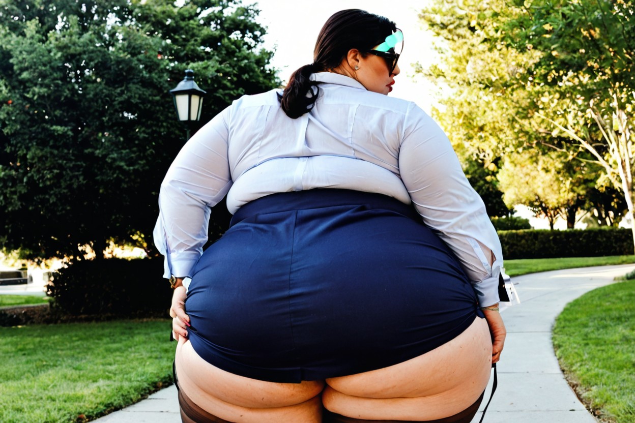 Fatty Office Worker, Low Ponytail, Sunlight BBW AI Porn