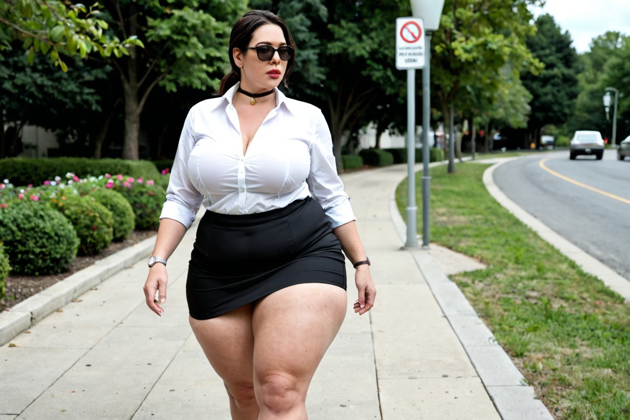 Blouse And Skirt, Extremely Large Ass, Sweaty BBW AI Porn
