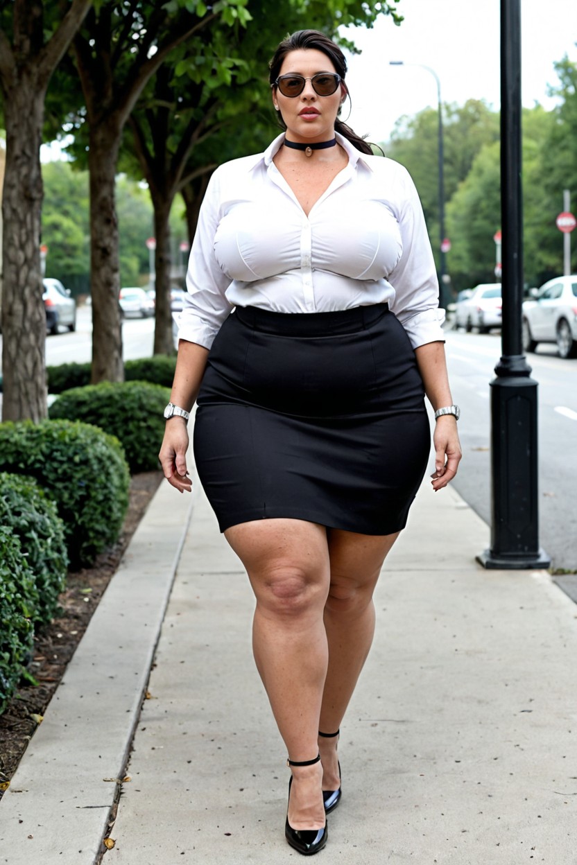 Sunlight, Blouse And Skirt, Clothed Enormous Gigantic Wide Ass BBW AI Porn