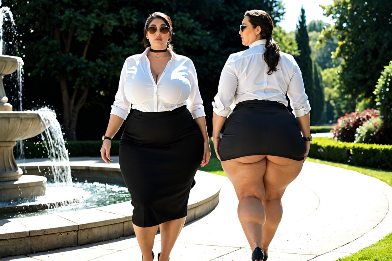 18+, Low Ponytail, Blouse And Skirt BBW AI Porn