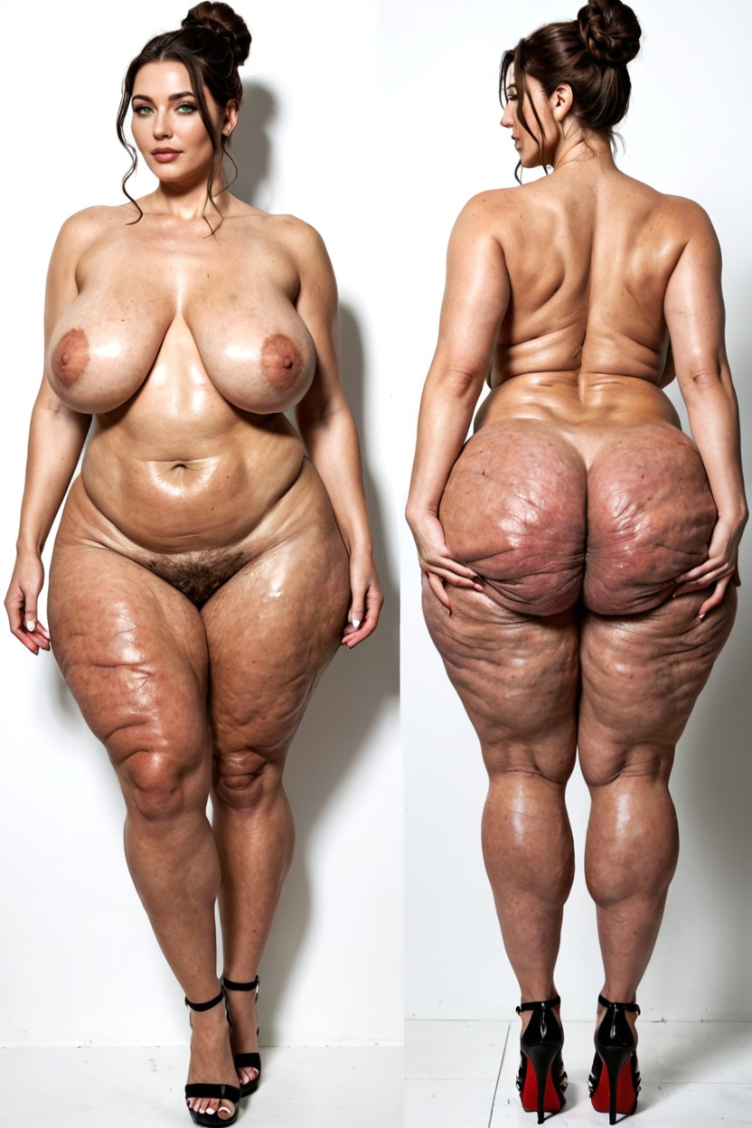 Multiple Views, Detailed Cellulite Ass, Green Eyes BBW AI Porn