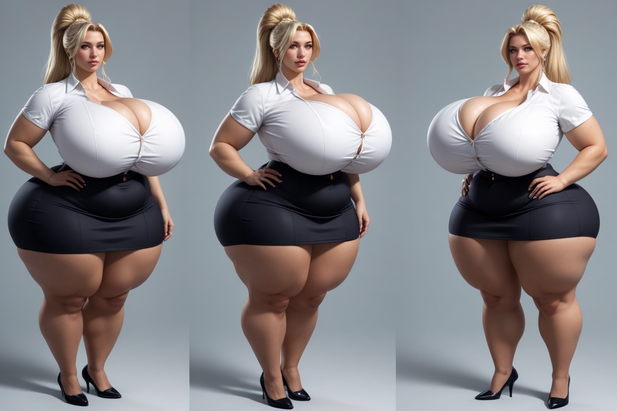 Thick Thighs, Each Panel Shows Her Extremely Fat, Becoming Fatter And Ultra-hyper Mega Fuller‑busted BBW AI Porn