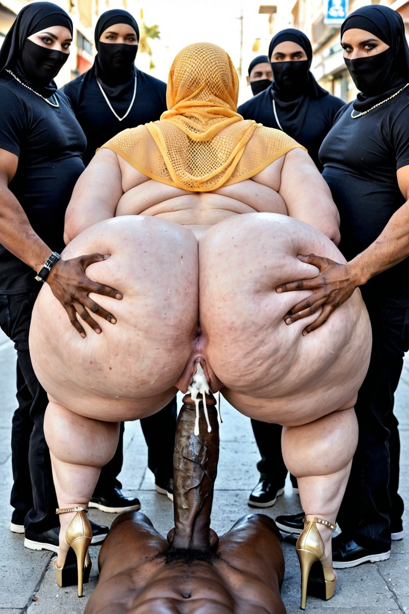 Wide Bulging Calves, Black Background, Thick Chunky Thighs BBW AI Porn