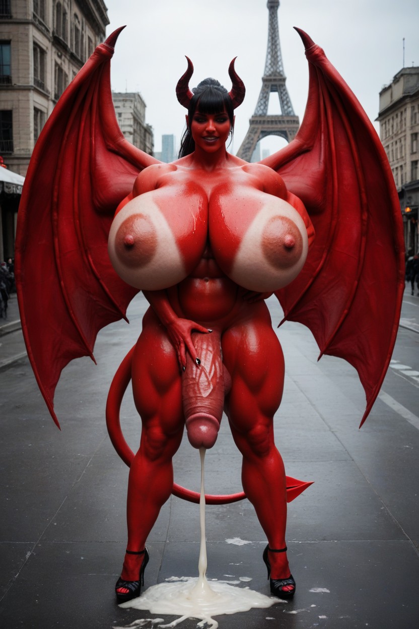 Gigantic Serratus Anterior, Naked, Red Skin Succubus BBW AI Porn