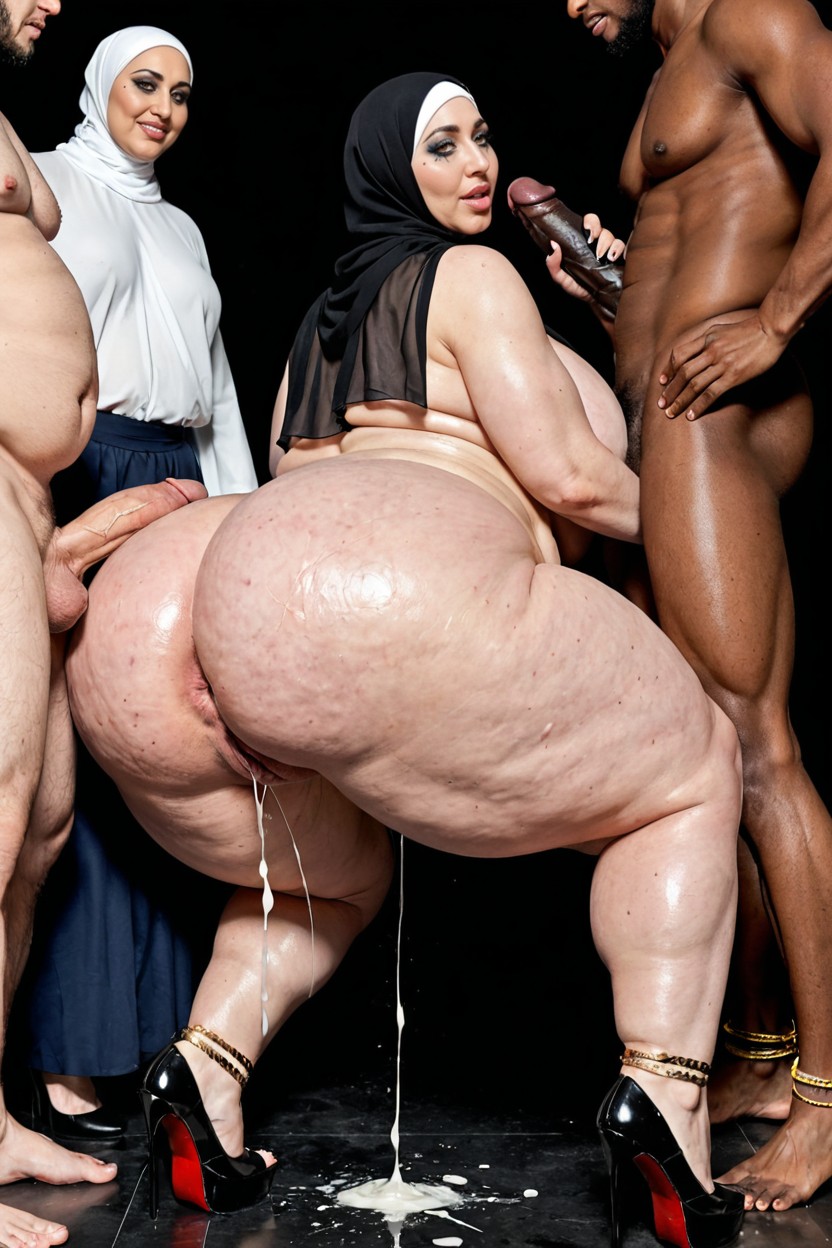 African Man Full View Fucking Anus, Golden Garter Belt, Cellulite BBW AI Porn