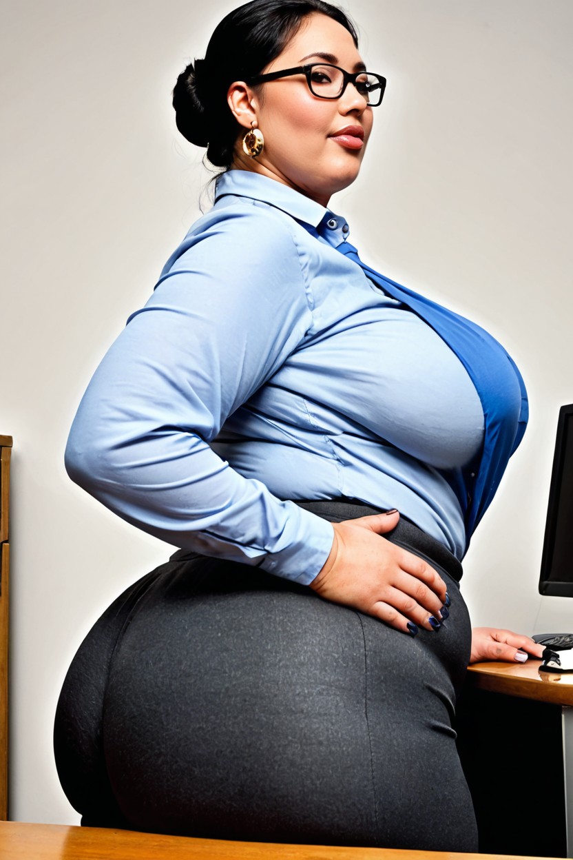 Light Office Shirt, Cheeks Flushed, Pale Skin BBW AI Porn