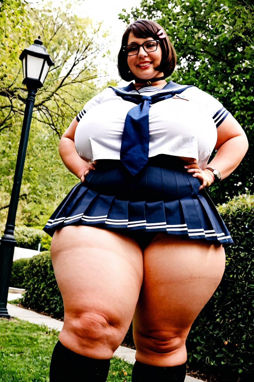 Front View, Fatty Coed, Wearing Sailor Uniform BBW AI Porn