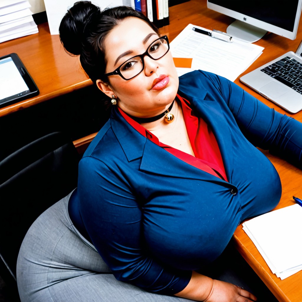 Natural Huge Breasts, Double Chin, Desk Porno BBW IA
