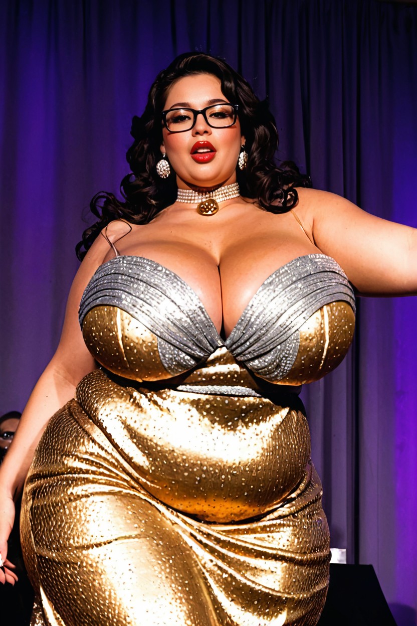 Long Black Hair, Waist Shot, Luxury Earrings BBW AI Porn